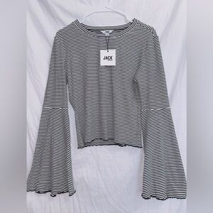Jack by BB Dakota Black and White Striped Long Sleeve Bell Sleeve Top
